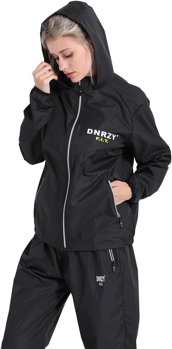 DNRZY F.I.T Sweat Sauna Suit Weight Loss for Men and Women, Long Sleeve Waterproof Black Workout Clothes Hooded Jacket Pants for Men and Women : Sports & Outdoors