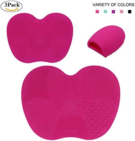 Makeup Brush Cleaning Mat, LORMAY Makeup Brush Cleaning Pad Set of 3 Portable Makeup Brush Scrubbers, Makeup Brush Cleaner Kit (Red)