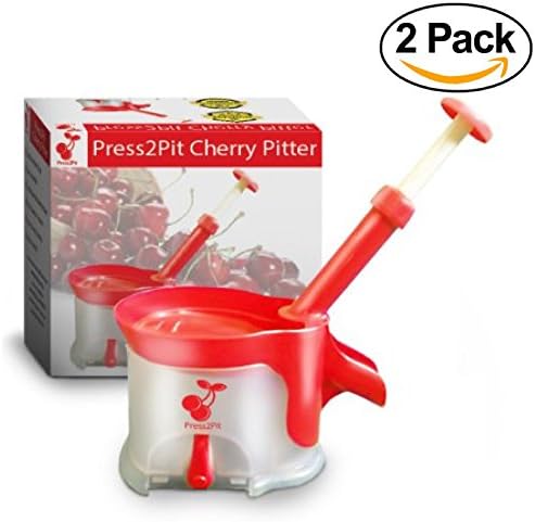 Pack of 2 - Press2Pit Cherry Pitter: Cherry &amp; Olive Corer Tool. Best Kitchen Gadget for pitting Cherries &amp; Olives. Pits 60 Cherries per minute (2)