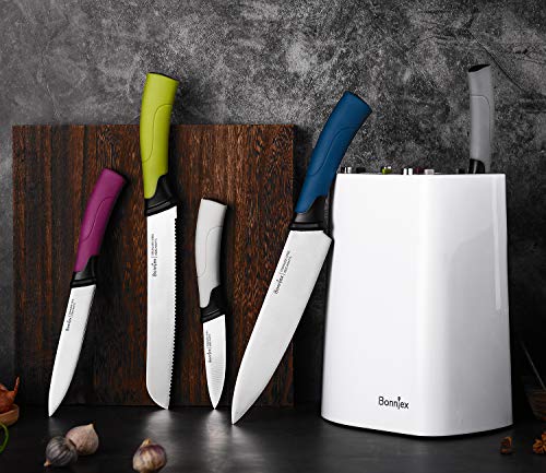Bonniex Kitchen Knives Set 5-Piece, Chef Knife Block Set with Safety Lock, Cutlery Knives Ultra Sharp for Professional Multipurpose Cooking with Colorful & Ergonomic Handle