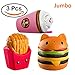 Rednow Jumbo Squishies Slow Rising Toy Cat Hamburger + Coffee cup + French Fries, Sweet Scented Squishy Toys Stress Relief Toys for Children&Adults(3pcs)