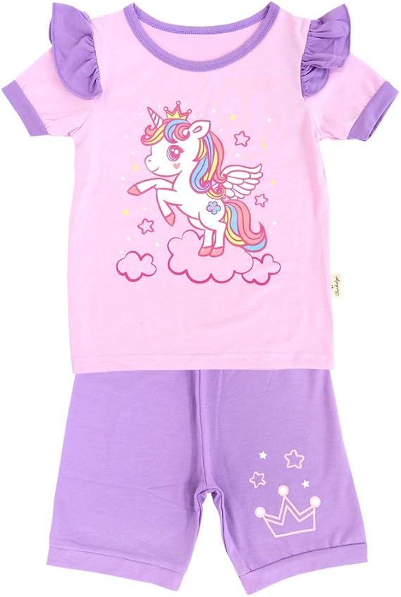 Amazon 光るプリントパジャマ 半袖 綿100 女の子 子供 ルームウェア キッズ 上下セット 寝巻き ガールズ 夏用 ベビー キッズ パジャマ 通販