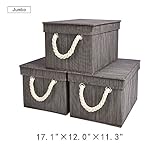 StorageWorks Storage Bins with Lid and Cotton Rope Handles, Foldable Storage Basket, Mixture Taupe, Bamboo Style, 3-Pack, Jumbo, 17.1x12.0x10.4 inches (LxWxH)