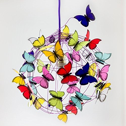 Lamp with multicolor butterflies and purple cloth wrapped cord-Nursery Decor Baby Girl light Kids Decor Nursery gift new born girls bedroom
