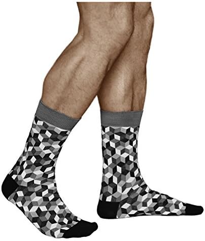 Patterned Socks for Men, Funky Geometric Design Crazy Fun, Combed Cotton, Vitsocks Joy, 11.5-13, black white