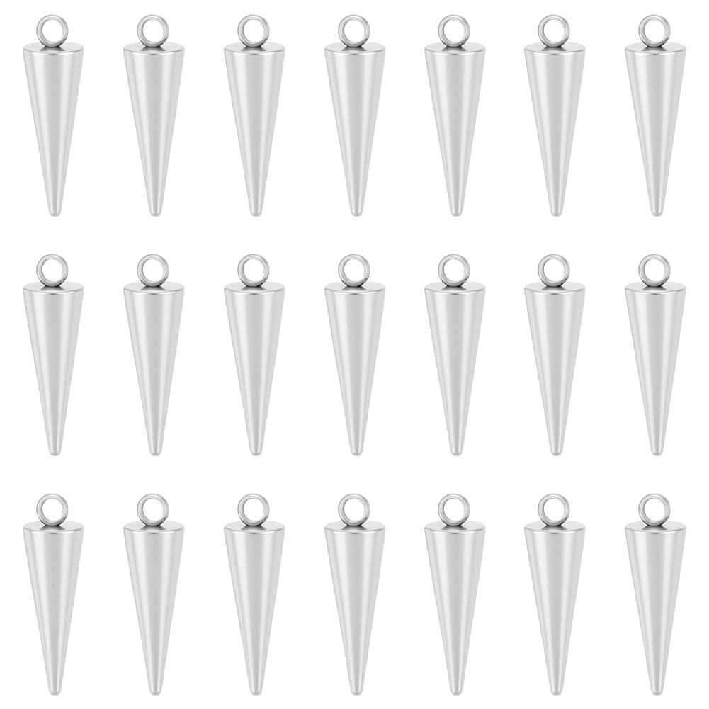 UNICRAFTALE about 40pcs Spike Pattern Charms 304 Stainless Steel Punk Pendants Metal Cone Charms 2mm Small Hole Pendants for DIY Necklaces Jewelry Making Accessory 18x5mm