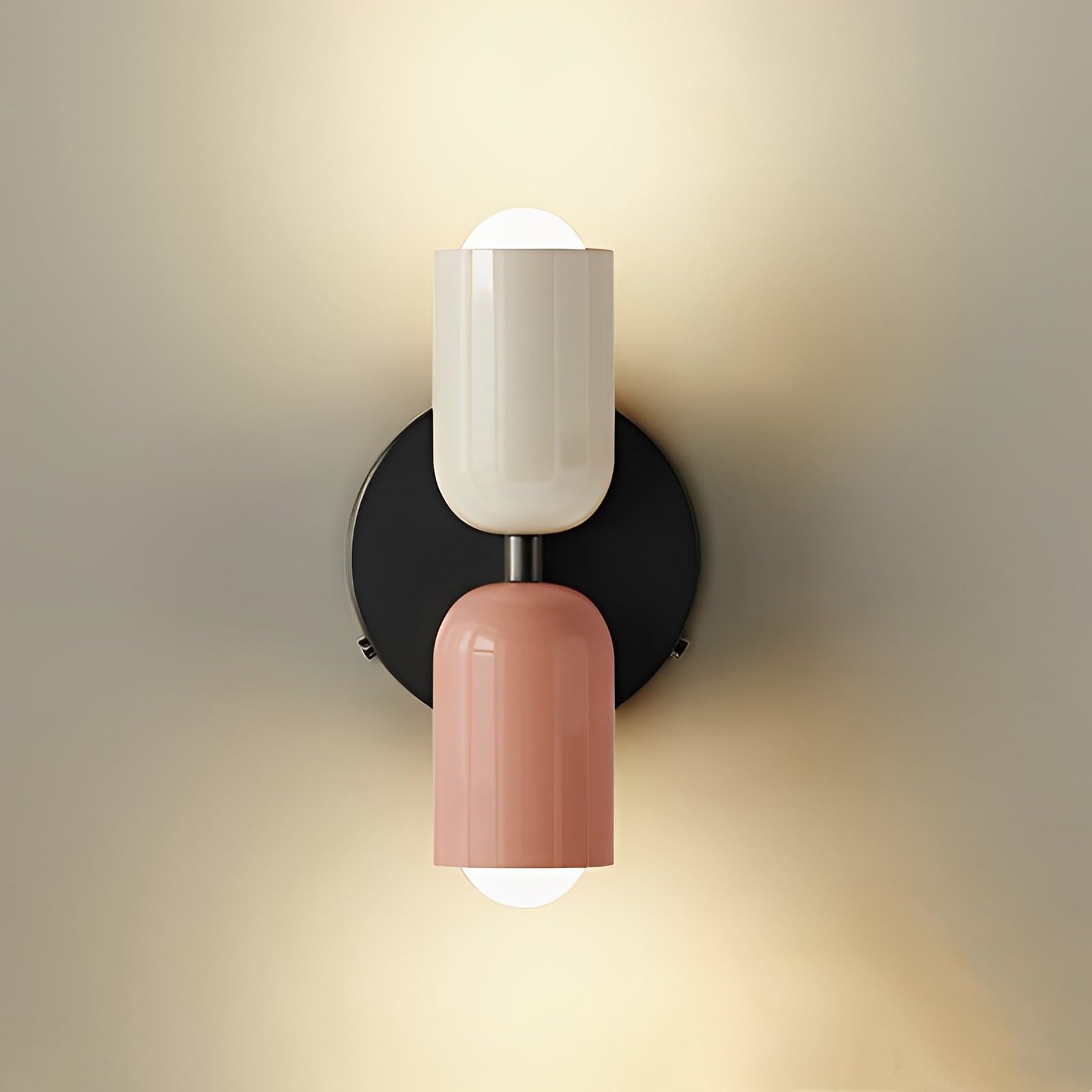 KRUIHAN Up and Down Wall Lights Metal Light Shade G9 Lamp Holder Bathroom Wall Light Nordic Modern Wall Sconces for Bedroom Living Room Bedside Lamps,Cream with with Pink Lamp