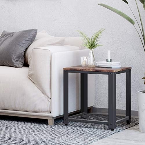 Vintage Industrial End Table, Square Accent Table Night Stand 2 Tier Side Table Decorative for Bedroom Living Room, Retro Brown Finish