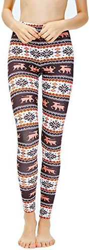 Ensasa Womens Autumn Winter Snowflake Graphic Printed Stretchy Leggings Pants, Coffee X-Large
