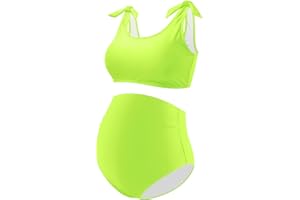 GINKANA Maternity Bikini Set Two Piece Pregnancy Swimsuit Tie Shoulder Straps High Waist Swimwear Pregnancy Bathing Suits