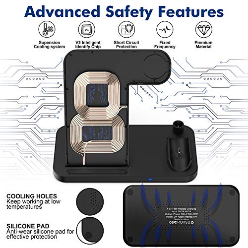 Wireless Charger, POWLAKEN 4 in 1 Wireless Charging Station for Apple Watch, Airpods, Magnetic 10W Wireless Fast Charging Stand for iPhone 11/11 Pro Max/X/XS/XR/Xs Max/8/8 Plus and Other Qi Phones - Thumbnail 3