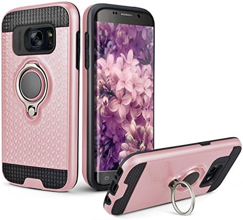 Galaxy S7 Case, MOMOTECH Dual Layer Armor Hybrid S7 Case Kickstand with Ring Holder Impact Resistant Shockproof Hard PC &amp; Soft TPU Bumper Heavy Duty Protection Defender for Samsung Galaxy S7 - R/Gold