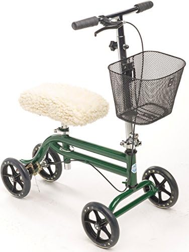 KneeRover Steerable Knee Scooter Knee Walker Crutches Alternative in Green - Includes Removable Basket and Sheepette Knee Pad Cover