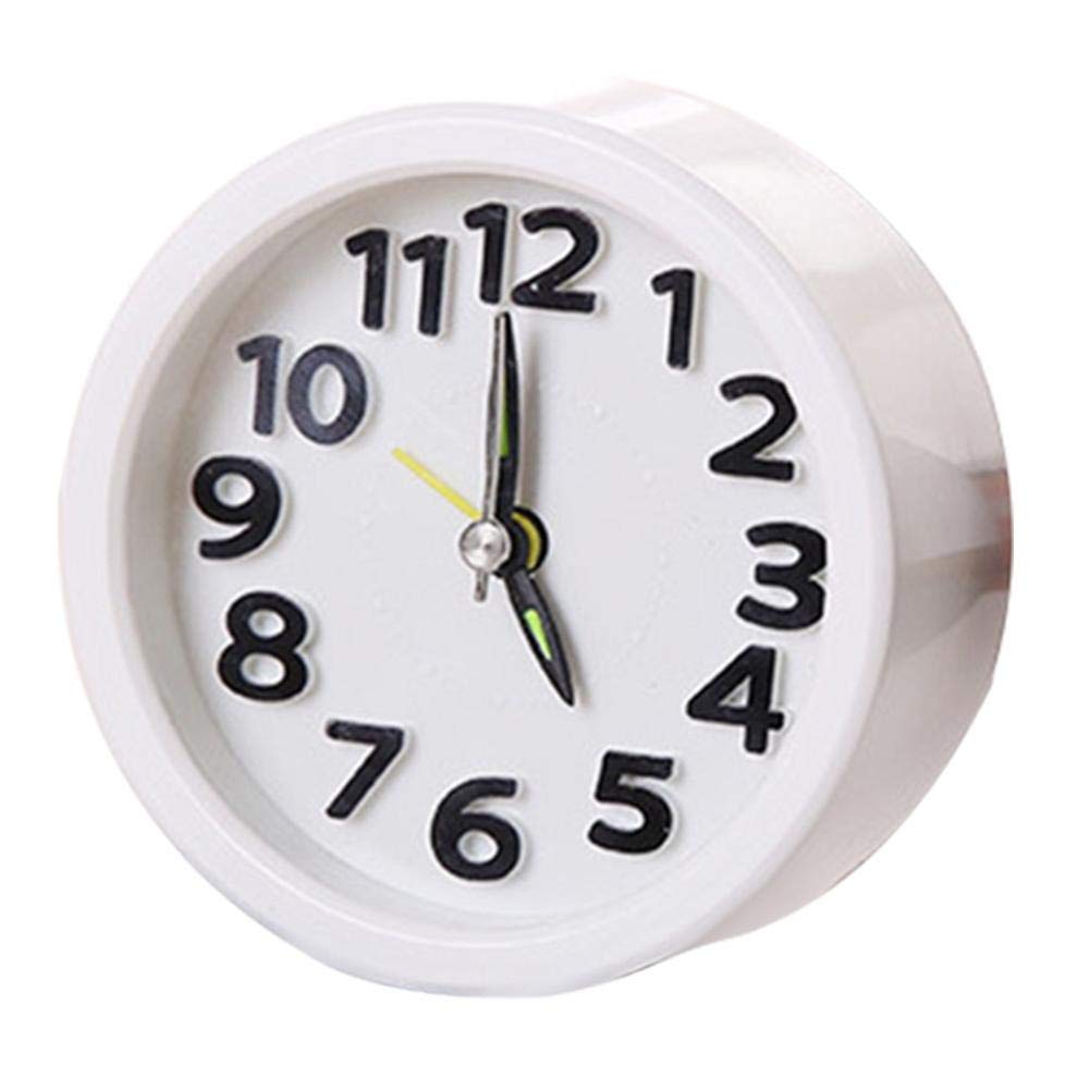 Fdit Alarm Clock Mini Simple Sleek Clock Plastic Round Table Silent Bedside Desktop Students Clocks for Home Table Decor(Round White)