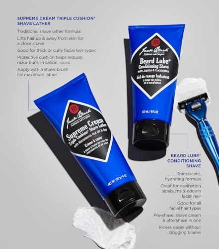 Jack Black - Supreme Cream Triple Cushion Shave Lather - PureScience Formula, Macadamia Nut Oil and Soy, Luxurious Shaving Cream, Hydrates Skin, Reduced Razor Burn- 9.5 oz.