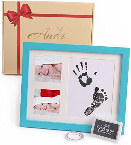 BABY HANDPRINT - BABY HANPRINT KIT AND BABY FOOTPRINT KIT - Blue Keepsake Frames for Babies + Baby Shower Wishes Card 2-4x6 Photo Folder, Unique Baby Gift For Registry by Anes