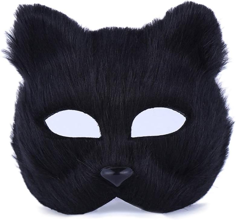 Wenwan Halloween Masquerade Mask Cat Face Half Face Mask (Black)