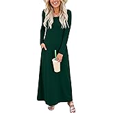 Leafsay Women's Long Sleeve Maxi Dresses Casual Crewneck Loose Fit Basic Dress with Pockets