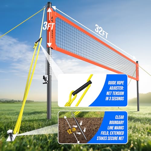Patiassy Heavy Duty Volleyball Net, Professional Outdoor Set with Height Adjustable Anti-Rust Aluminum Poles, Winch System, Anti-Sag Design, Pump and Portable Carrying Bag for Beach, Backyard