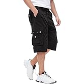 BEST SOUTH Men's Capri Long Twill Cargo Shorts Below Knee 13 Inches Cotton Relaxed Fit Casual Multi-Pocket Black 38
