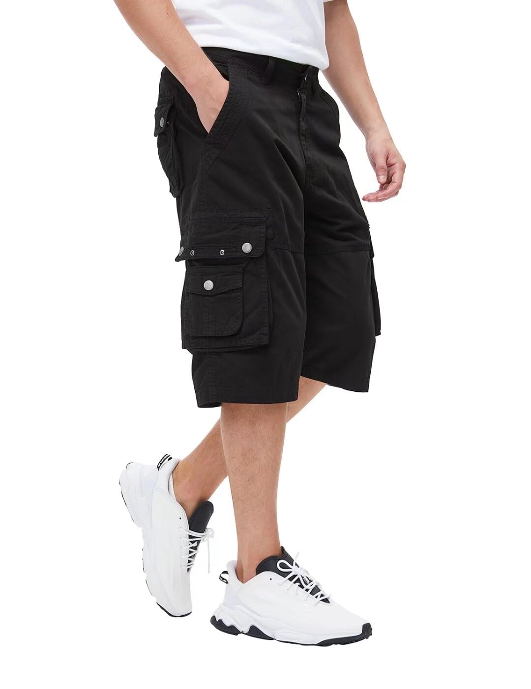 Photo 1 of BEST SOUTH Men's Capri Long Twill Cargo Shorts Below Knee 13 Inches Cotton Relaxed Fit Casual Multi-Pocket Black 32