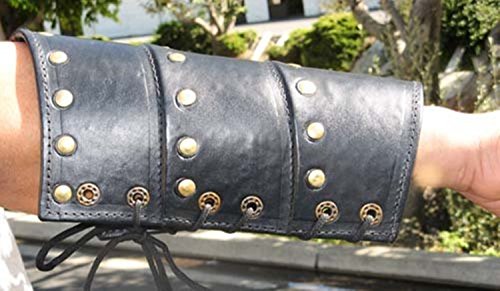 Mens Roman Leather Arm Guards with Brass One Size Fits Most Black - Image 4