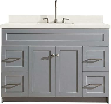 Amazon Com Ariel Hamlet F049s Wq Vo Gry 49 Inch Single Rectangular Sink Grey Bathroom Vanity Cabinet With White Quartz Countertop Kitchen Dining