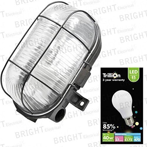 IP44 Black Outdoor LED Garden Security Bulkhead Wall Light Lantern + GLS Bulb