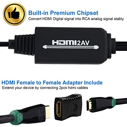 HDMI to RCA Cable Converter, ZAMO 1080P HDMI to 3RCA CVBS AV Composite Video Audio Converter Adapter Supports PAL/NTSC with USB Charge Cable for PC Laptop HDTV DVD - Thumbnail 4
