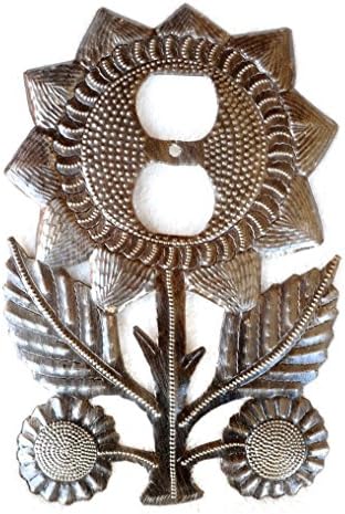 Outlet, Switch Plate Cover, Flower, Spring Garden Home Decorations, Handmade in Haiti from Recycled Steel Barrels (Outlet)