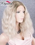 K'ryssma Ombre Blonde Short Bob Lace Front Wigs for Women, Dark Roots to Light Blonde Ombre Synthetic Wig Fashionable Wavy Wig Heat Resistant