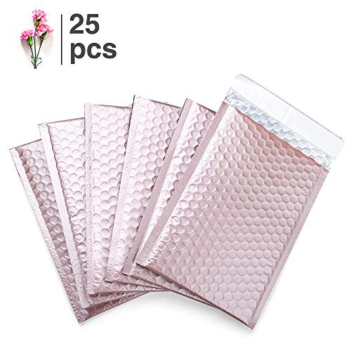 Fu Global #0 6x10 Inches Rose Gold Metallic Christmas Bubble Mailers Self Seal CD Padded Envelopes Pack of 25