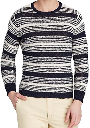 GANT RUGGER White Ivory Mens Large Stripe Crewneck Sweater Blue L