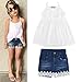 Lankey 2pcs Toddler Baby Girls T-shirt Dress+Jeans Pants Clothes Outfits Set, White and Dark Blue, 5- 6 Y