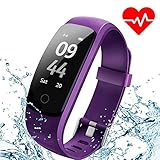 Fitness Tracker HR Aneken Activity Tracker with Heart Rate Monitor IP67 Waterproof Bluetooth Smart Bracelet with Pedometer Sleep Monitor Step Counter Watch for Android iOS Smartphone, Purple