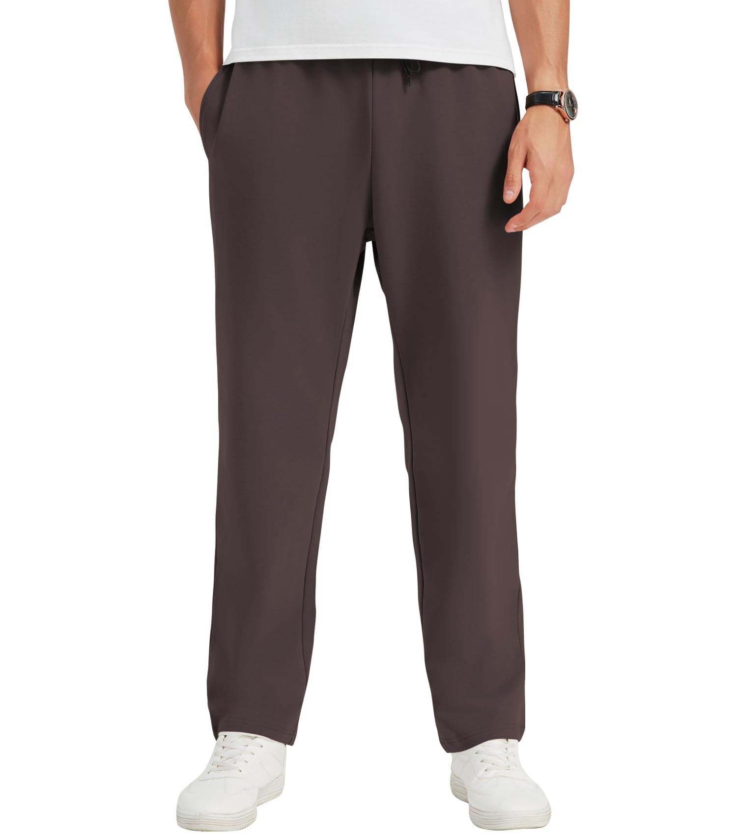 Idtswch 34 Inseam Mens Tall Sweatpants Open Bottom Joggers Casual Loose Fit Athletic Yoga Pants with Pockets Brown Image