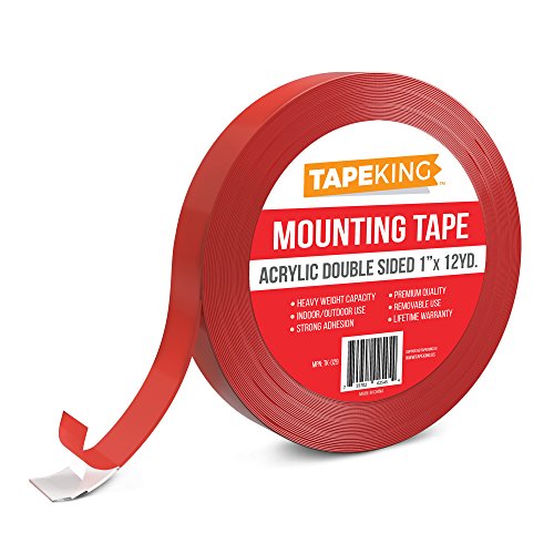 Tape King Heavy Duty Mounting Tape Clear, Double Sided Acrylic Removable 1 Inch x 12 Yards