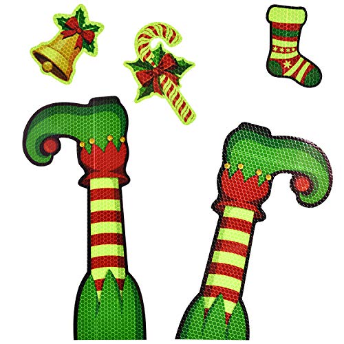 Bright Reflective Merry Christmas car Magnet Decorations Set,Jumbo Elf Legs Car Magnet Reflective Decal for Car Fridge Garage Mailbox Vehicle Truck Xmas Holiday Décor(Elf Legs),5pack