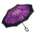 Ylovetoys Double Layer Inverted Umbrella with C-Shaped Handle, Windproof Car Open Folding Reverse Umbrella UV Protection Large Upside Down Straight Umbrella for Car Rain Outdoor (Purple Flower)