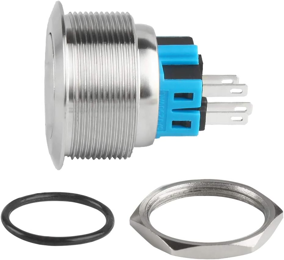 Larcele Push Button Switch 28mm Waterproof Momentary Metal DIY Switch,Large Size,1 Piece JSANKG-15, silver - Image 4