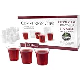 Communion Cups 1000 Count Plastic Disposable Fits Standard Trays Recyclable | Measures 1 1/4 inch tall, smooth lip edge, stackable for easy storage, ideal for church services, great value bulk box