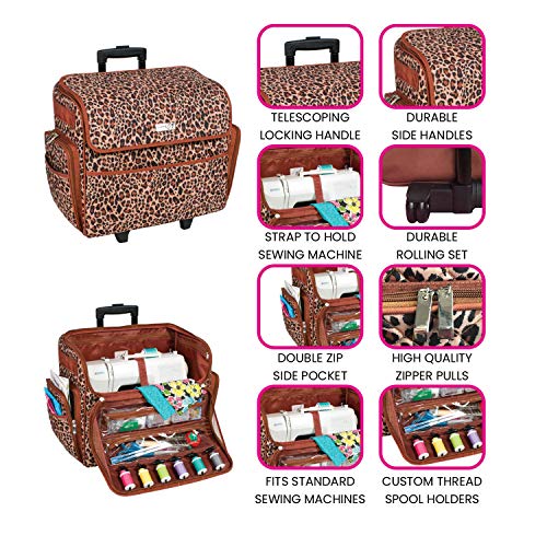 Everything Mary Deluxe Quilted Cheetah Print Rolling Sewing Machine