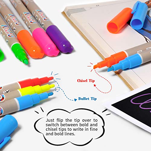 Liquid Chalk Markers, 8 Pack Neon Chalkboard Pens for Bistro Boards and Windows Paint, Erasable Chalk Markers with 24 Labels, Cleaning Cloth,Reversible Bullets and Chisel Tip by Wiilkac
