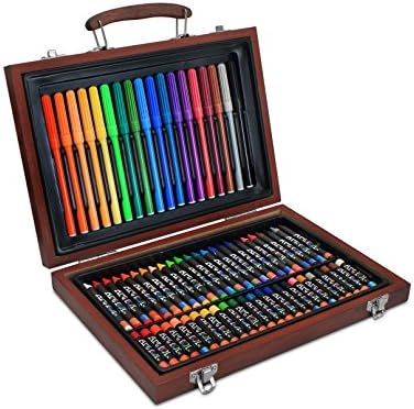 Art Set, 67 Pieces with Crayons, Pens Art Markers for Colored Highlighting and Underlining, Oil Pastels in Wood Case.Perfect Gift to Wake up Creativity for Babies, Kids, Pupils, Students by Amayo Home