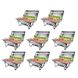 ROVSUN 8 Qt 8 Pack Full Size Upgraded Stainless Steel Chafing Dishes Buffet Silver Rectangular Catering Chafer Warmer Set with Trays Pan Lid Frame Stand Frame for Kitchen Party Banquet Dining