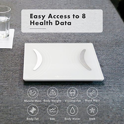 Bluetooth Body Fat Scale,VICOODA Bathroom Scale with IOS and Android App Smart Wireless Digital Scale for Body Weight, Body Fat, Body Water, Muscle Mass, Bone Mass, BMI, BMR and Visceral Fat - White