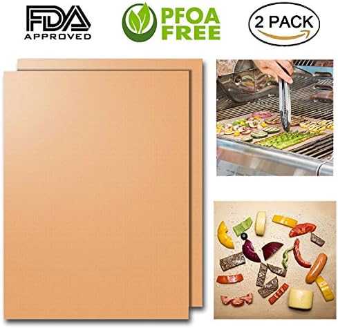 Copper Grill Mat of OscenLife - Set of 2 NonStick BBQ Grilling Mats- Heavy Duty, Reusable and Easy Cleaning of Grill Accessories -1 Year Warranty - (15.75X13 inch)