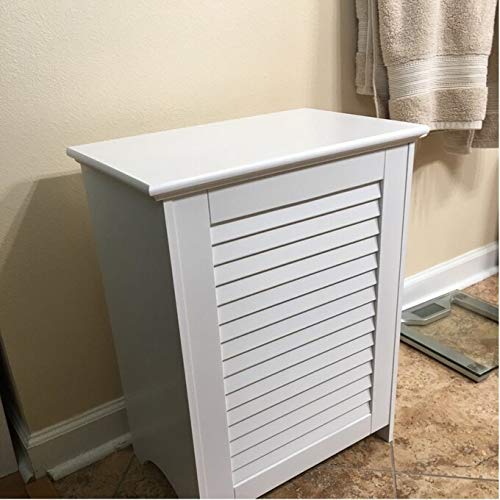 White Wooden Hamper with Flip Lid, Ventilated Storage Bin Basket