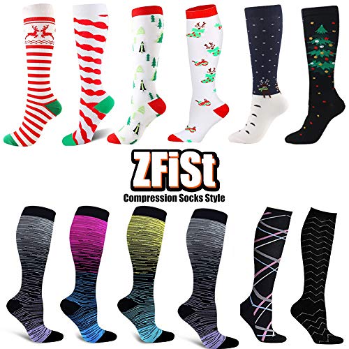 ZFiSt Compression Socks Women Men Nurse, 2/3/4Pair 20-30 mmHg Sport Running Compression Socks for Edema Diabetic Varicose Veins Flight Pregnancy (4Color4, Small/Medium)