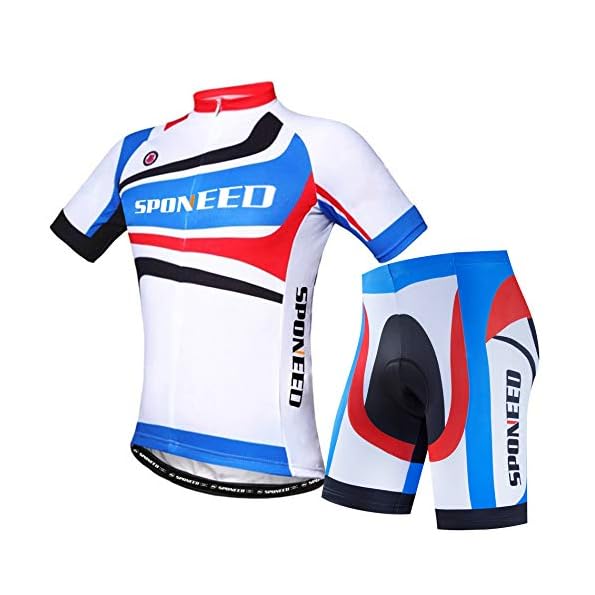 sponeed Cycling Jersey Short Sleeve Suits Men Bike Clothing Road Bicycle Shorts Padded Outfits, Red Blue, Large